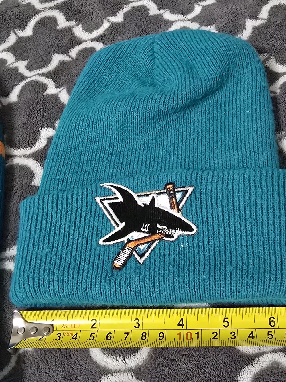 Kids Teal Knit Beanie with Shark Patch